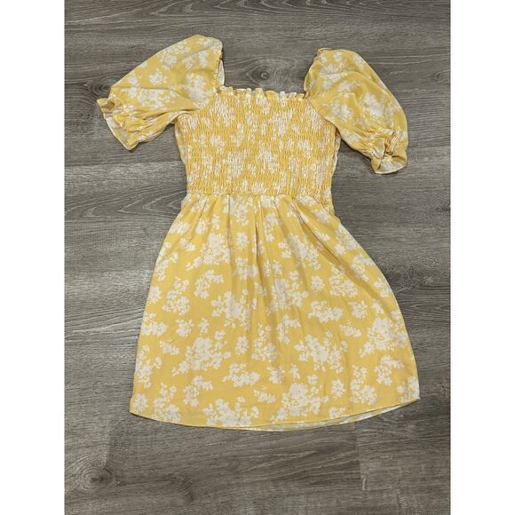 Abercrombie & Fitch Floral Print Mini Dress Yellow Sz Medium Cottagecore - Picture 2 of 4